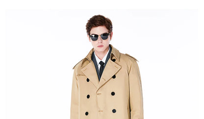 Super long windbreaker down liner  weatherproof men's trench coat British trend black trench coat men's casual coat