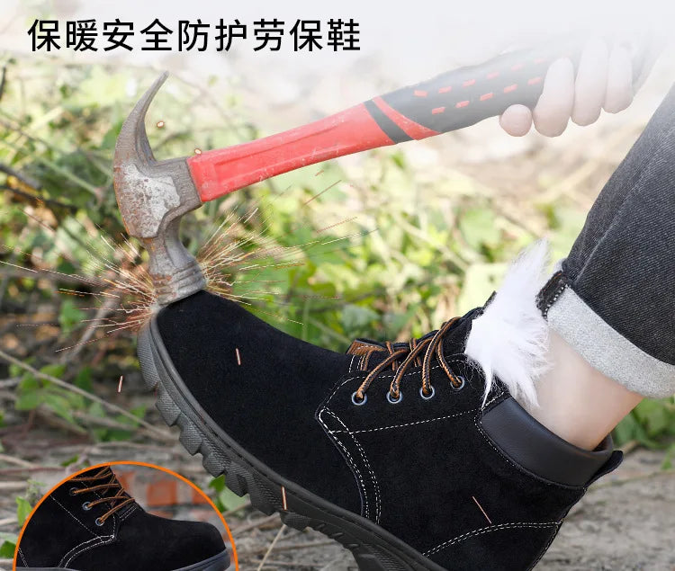 Snow Boots Men's Winter Fur Integrated Men's Shoes Fleece Thickened Warm Labor Insurance Shoes