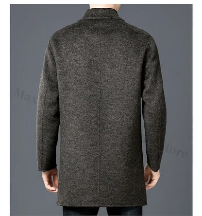 Chaqueta de lana de lujo para hombre Maxbarley, cuello de traje, abrigo ligero y cálido para trabajo, viajes informales, resistente al frío, mezcla de lana para invierno