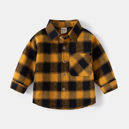 Ropa para niños nueva 2025, camisas para niños con cuello, ropa de algodón de manga larga para bebés, blusa informal a cuadros para niños de 2 a 7 años