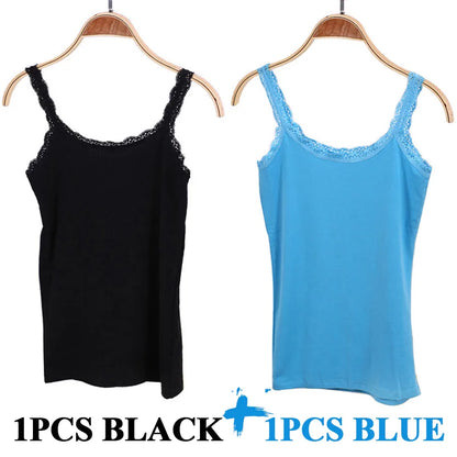 Camisola sexy de algodón suave para mujer, sin mangas, de encaje, ajustada, informal, corta, con encanto, ideal como regalo