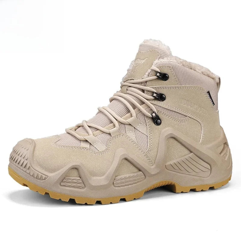 Botas de escalada altas para hombre, antideslizantes, de algodón grueso y cálido, con forro polar, para exteriores, otoño/invierno, talla grande