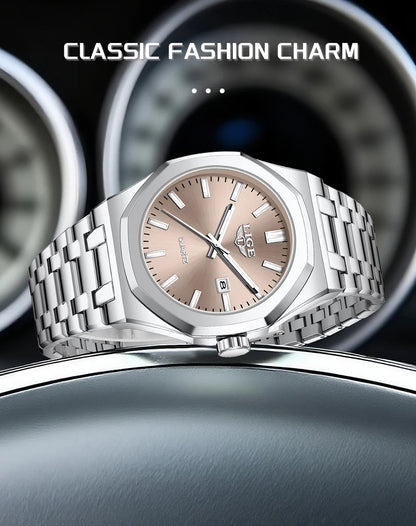 Reloj para hombre LIGE, resistente al agua, de acero inoxidable, luminoso, de negocios, de cuarzo, de moda, con calendario