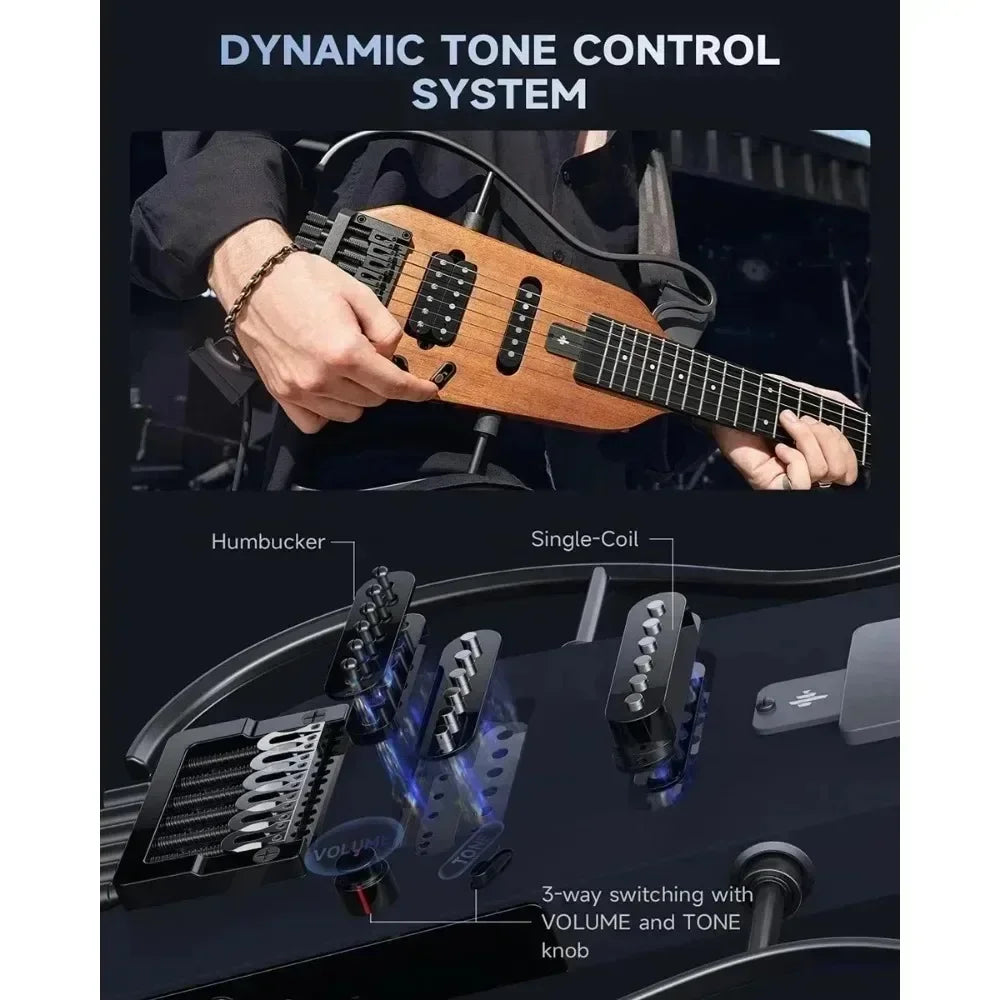 Guitarra acústica de viaje Donner HUSH-X, silenciosa, sin pala, con marcos extraíbles, cuerpo sólido de caoba ultraligero. HUSH X