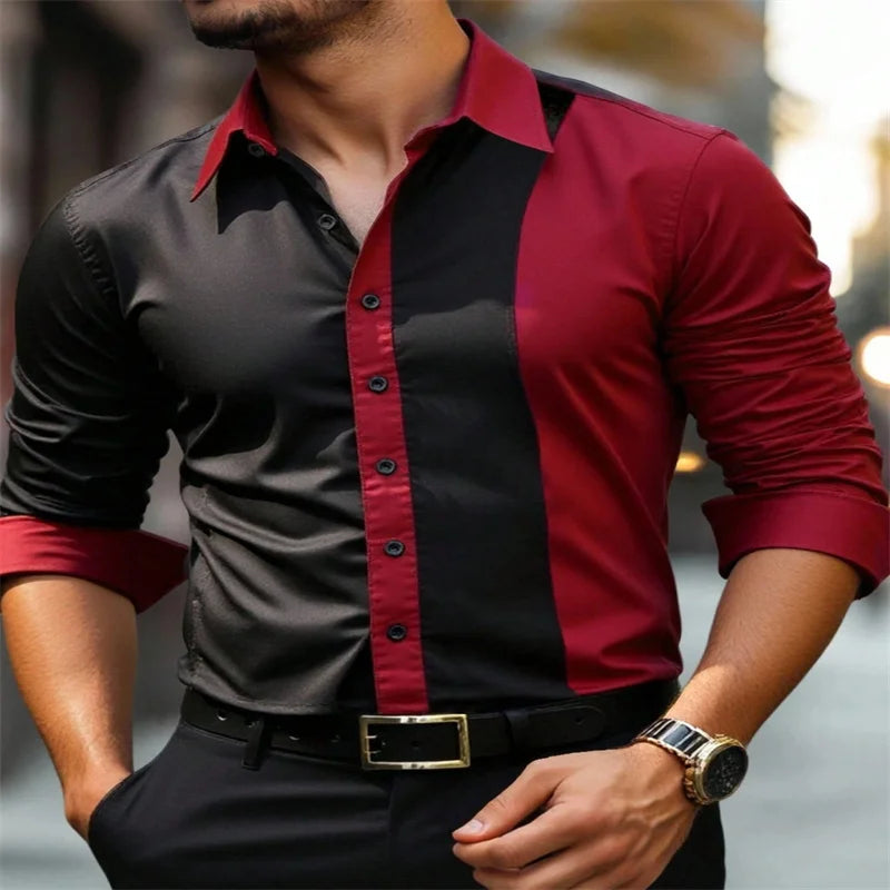 Camisa de hombre de manga larga con estampado digital de patchwork para fiesta, ideal para salir de compras a diario, talla grande 6XL