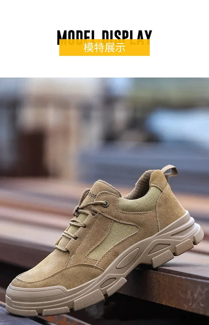 Calzado de seguridad laboral para hombre: transpirable, apto para todas las estaciones, resistente a impactos y perforaciones, y con protección contra el desgaste.