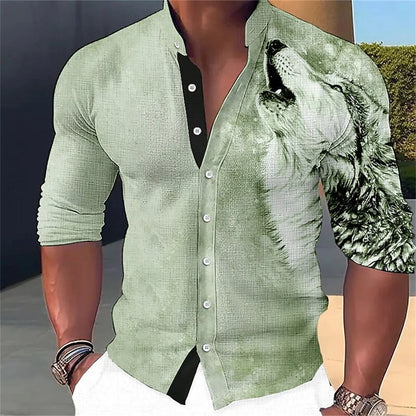 Camisa de manga larga para hombre con estampado abstracto 3D, cuello alto y botones. Diseños de moda urbana. Ropa de hombre.