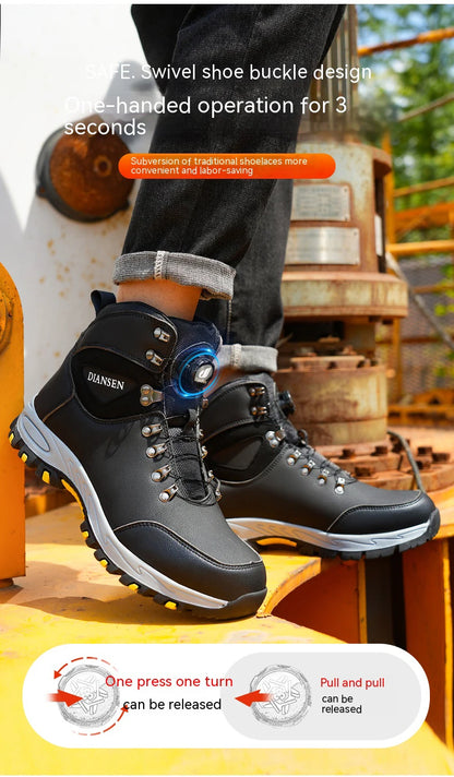 Zapatos de seguridad con botón giratorio, zapatillas de trabajo para hombre, zapatos indestructibles, zapatos de protección a prueba de pinchazos, botas de trabajo, botas tácticas.