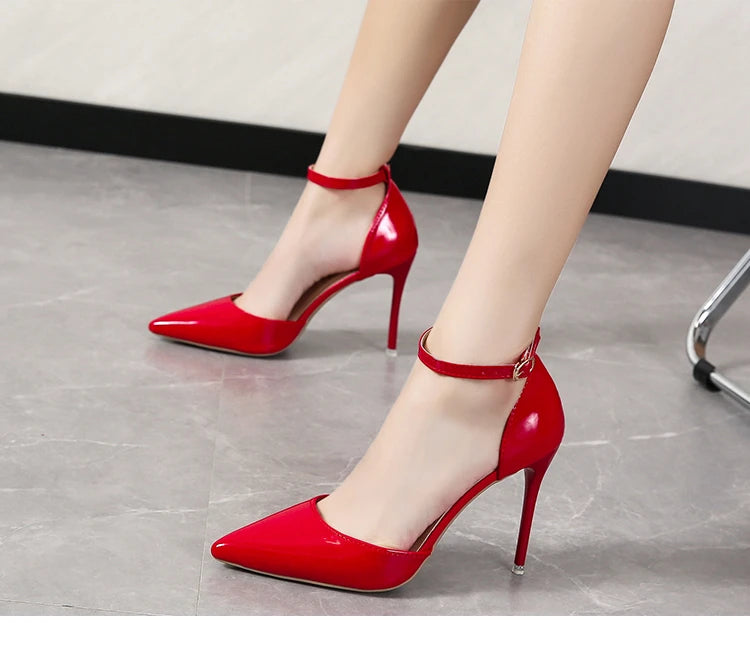 Super Big Size 45 High Stiletto Heel Women Sandals Crystals Buckle Strap Pointed Toe Fashion 10cm/3.94inch Thin Heel Pimp