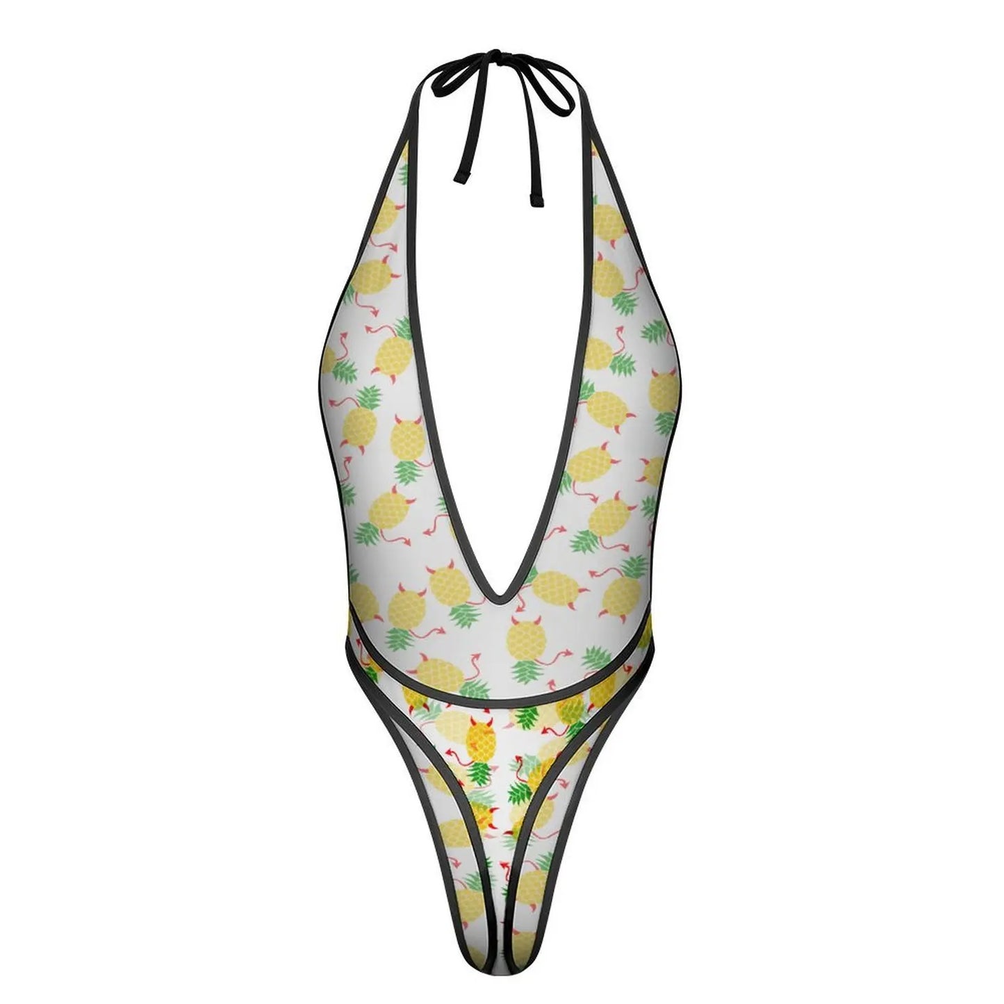 Traje de baño de una pieza para mujer, monokini con escote en V profundo, espalda descubierta y estampado de piña al revés, traje de baño sexy