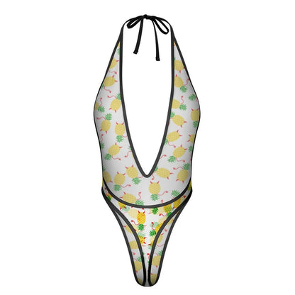 Traje de baño de una pieza para mujer, monokini con escote en V profundo, espalda descubierta y estampado de piña al revés, traje de baño sexy