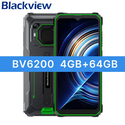 Teléfono resistente Blackview BV6200 con pantalla IPS HD+ de 6,56 pulgadas, batería de 13000 mAh, 8 GB (4+4) de RAM, 64 GB de almacenamiento, cámara de 13 MP, GPS, Android 13 y certificación IP68/IP69K.
