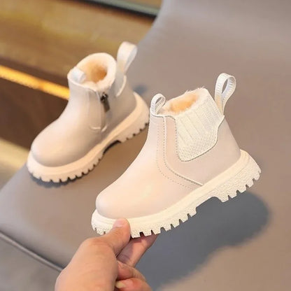 Nuevos zapatos de invierno para niños de 1 a 10 años, botas de nieve cálidas de moda para niños, botas de cuero PU, botas de princesa para niñas, antideslizantes.