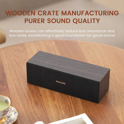 Altavoz de escritorio PHILIPS SPA3609 con controlador dinámico de 53 mm, voz humana pura, efecto de sonido envolvente y diseño de carcasa de madera.