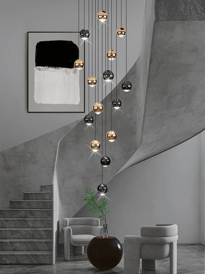 Lámparas colgantes modernas para escalera de apartamento, iluminación LED para sala de estar, pasillo de villa, luces colgantes para escalera, candelabro esférico para vestíbulo.