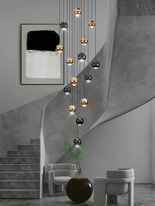 Lámparas colgantes modernas para escalera de apartamento, iluminación LED para sala de estar, pasillo de villa, luces colgantes para escalera, candelabro esférico para vestíbulo.
