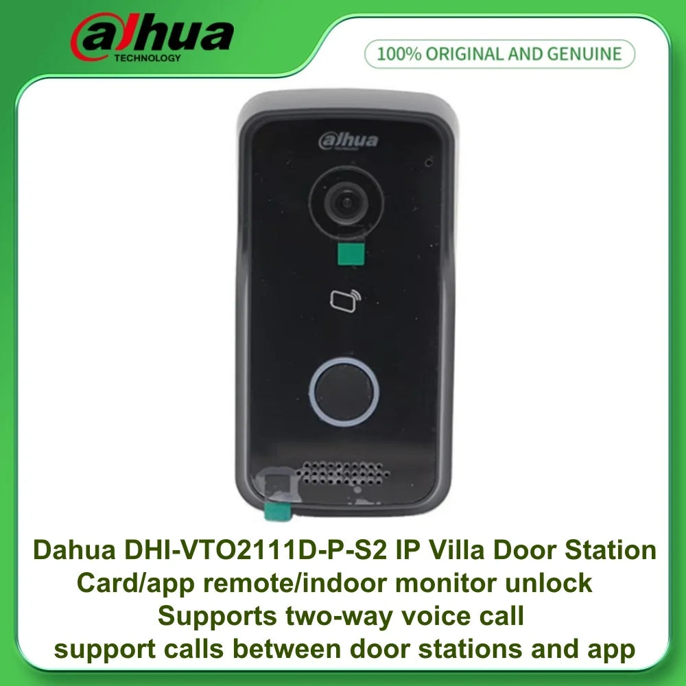 Portero automático IP Dahua DHI-VTO2111D-P-S2 para villas con llamada de voz bidireccional, alarma antisabotaje, alimentación PoE, dos cerraduras y cámara de alta definición.