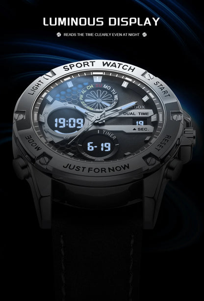 FOXBOX Relojes de lujo de moda para hombre, reloj de pulsera luminoso resistente al agua con fecha y doble horario para hombre, relojes de cuarzo para hombre, relojes masculinos