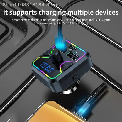 Transmisor FM Bluetooth 5.3, receptor inalámbrico, reproductor MP3, cargador de coche, carga rápida USB PD, adaptador de kit manos libres para coche