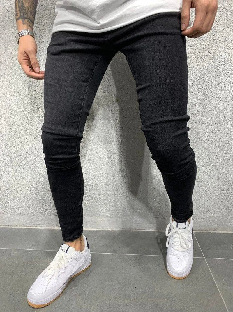 Pantalones vaqueros de hombre, estilo lápiz, corte recto, hasta el tobillo, lavado liso, corte ajustado, bolsillos, ligeramente elásticos, cintura media, estilo urbano Y2K.