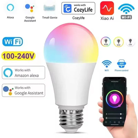 Bombilla inteligente RGB E27 con atenuación por wifi y temporizador, control por voz, compatible con CozyLife, Alexa, Google Home, Alice Home Assistant.