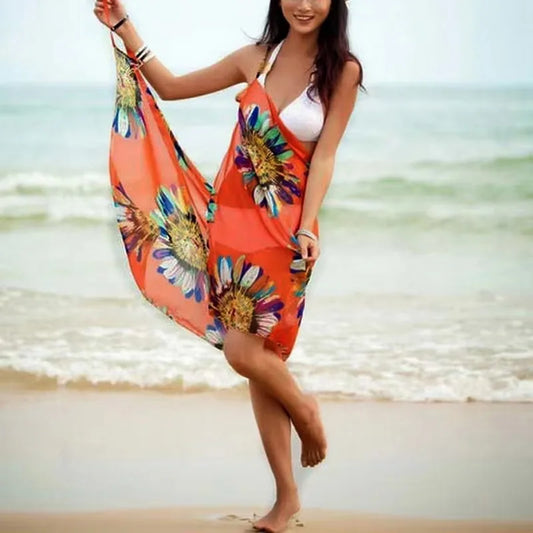 Vestido playero sexy con estampado para mujer, estilo halter, de gasa, tipo pareo, con espalda abierta