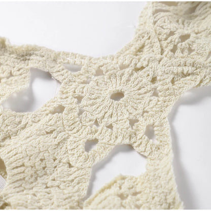 Vestido largo de punto con cuello halter y estampado floral, sexy, sin mangas y con espalda descubierta, estilo maxi, colección 2024. Ideal para la playa y las vacaciones.