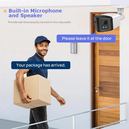 Cámara panorámica de doble luz de 4 MP y 8 MP con PoE, micrófono y altavoz integrados, detección humana, visión nocturna a color y sistema de vigilancia compatible con Hikvision.