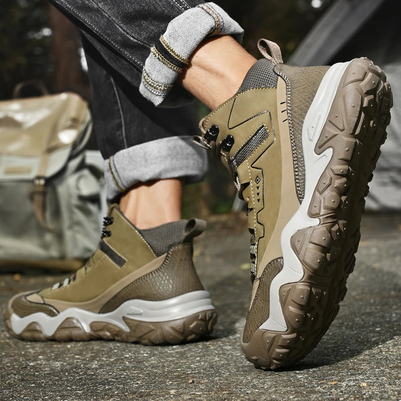 Retro Outdoor Motorcycle Boots Male Comfortable Leather Ankle Boots for Men New Trend Biker High Top Shoes Leisure Walk Botas