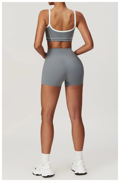 Conjunto deportivo de yoga FUBEIKE para mujer, de verano, color nude, ajustado, con espalda descubierta, ideal para gimnasio, ropa deportiva para mujer, para correr al aire libre.