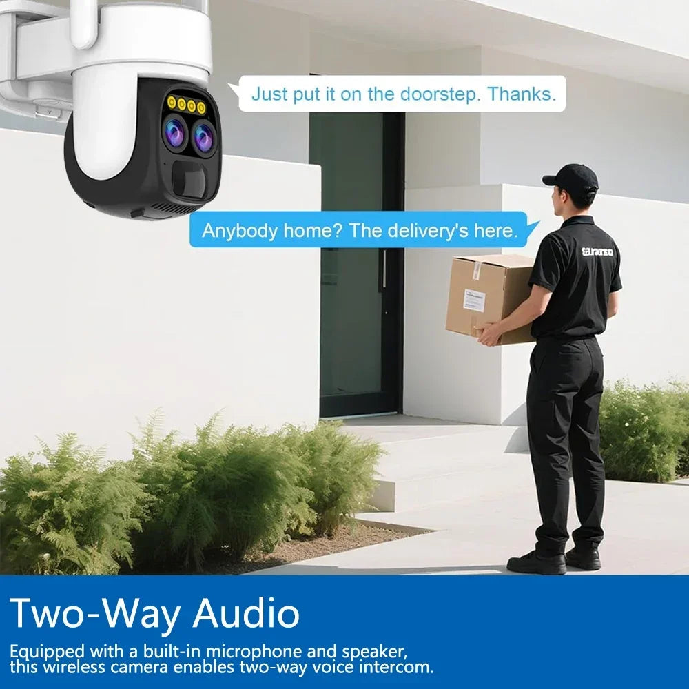 Cámara IP de vigilancia CCTV con zoom PTZ 10X, 10MP, 5K, WiFi, doble lente, audio, seguimiento automático por IA, zoom óptico 10X, 10MP, WiFi y alimentación solar.