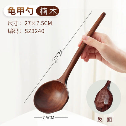 Cuchara de sopa grande de madera creativa con mango largo y forma de tortuga, ideal para comer en restaurantes domésticos.