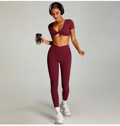 Conjunto deportivo de yoga para mujer mikeyoga, 2 piezas, secado rápido, ideal para gimnasio, correr y entrenar. Incluye ropa deportiva de manga corta para yoga.
