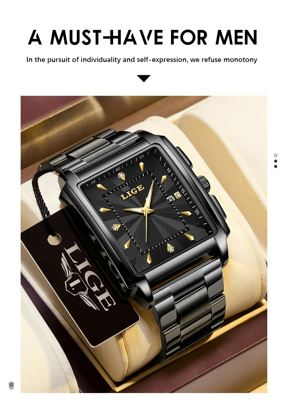 LIGE - Reloj de negocios de moda para hombre, cuadrado, deportivo, resistente al agua, marca superior, de lujo, militar, de cuarzo, cronógrafo de pulsera