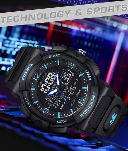 LIGE-Reloj de pulsera deportivo militar para hombre, nuevo, resistente al agua hasta 50 m, con alarma y pantalla LCD dual, de cuarzo