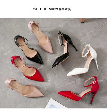 Super Big Size 45 High Stiletto Heel Women Sandals Crystals Buckle Strap Pointed Toe Fashion 10cm/3.94inch Thin Heel Pimp