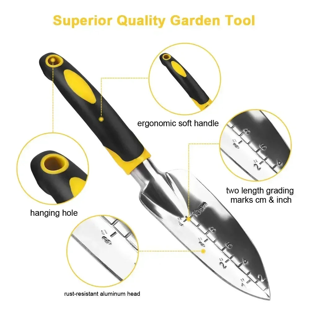 Paleta de mano para jardinería, rastrillo, cultivador y desmalezadora con mango ergonómico para trasplantar césped, tierras de cultivo y bonsái.