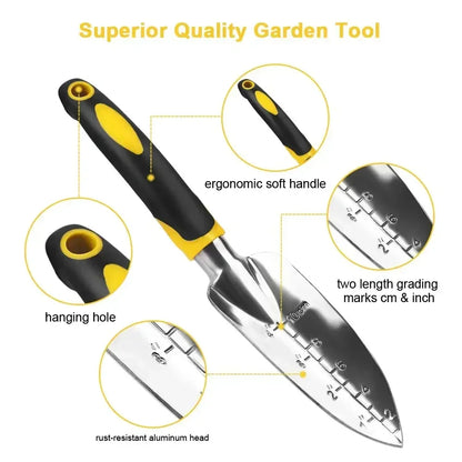 Paleta de mano para jardinería, rastrillo, cultivador y desmalezadora con mango ergonómico para trasplantar césped, tierras de cultivo y bonsái.