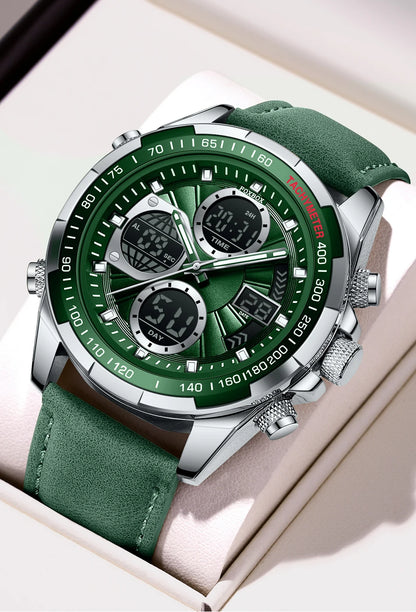 FOXBOX - Reloj de lujo para hombre, de marca superior, con alarma LED, de cuarzo, de cuero, resistente al agua, luminoso