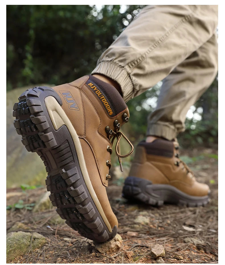 Botas altas de cuero para hombre, transpirables, para combate en el desierto, para exteriores, antideslizantes, para senderismo, motociclistas, botines de trabajo