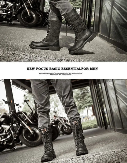 Botas vaqueras altas para hombre, zapatos con refuerzo interior, transpirables, de talla grande, informales, para motocicleta, 2025