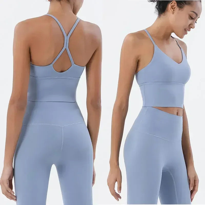 Ropa deportiva para mujer, conjunto de sujetador y leggings deportivos para gimnasio, 2 piezas, ropa deportiva femenina con sensación de desnudez, chándal para mujer