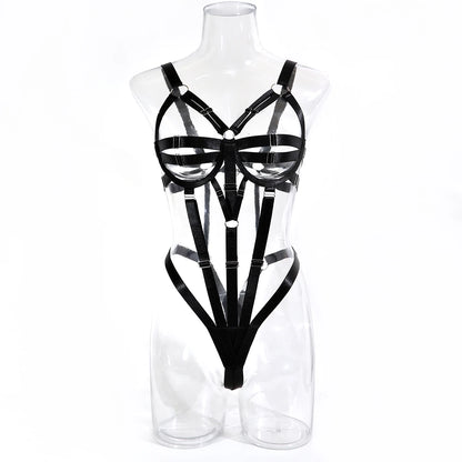 Yimunancy - Body de vendaje de una pieza para mujer, 4 colores, exótico, negro, ajustado, espalda abierta, sexy, ropa de club
