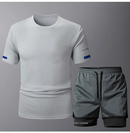 Conjunto deportivo de 2 piezas para hombre, de secado rápido, para correr, entrenamiento, gimnasio y fitness.