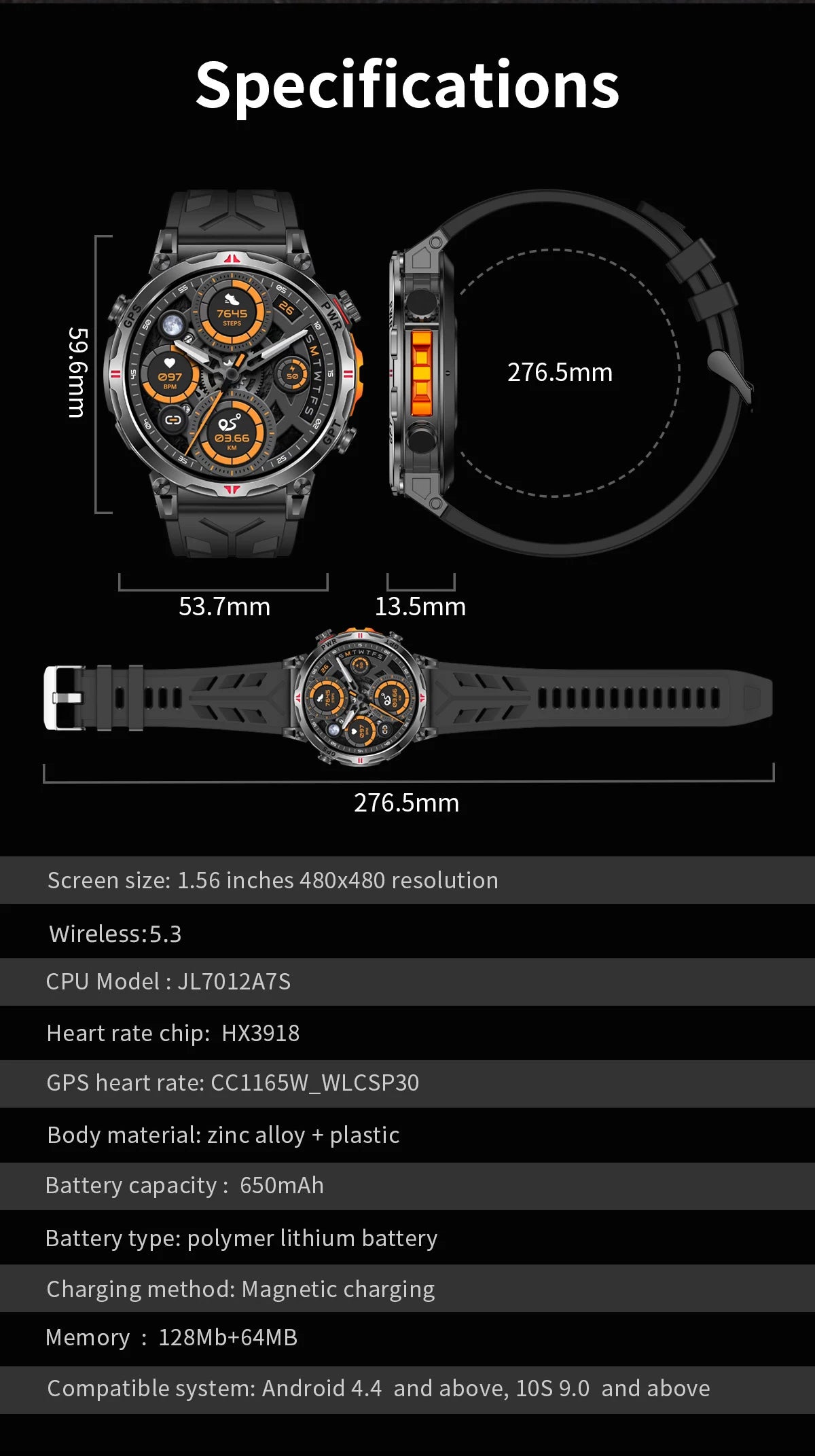Reloj inteligente con GPS para hombre, pulsera deportiva con control del ritmo cardíaco, Bluetooth, llamadas, 530 mAh, resistente al agua hasta 3 ATM, 2025