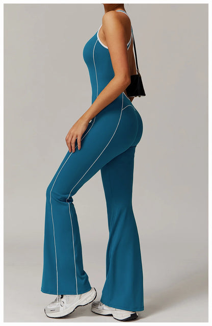 Conjunto de ropa deportiva de yoga con espalda cruzada para mujer, monos de una pieza con bloques de color, monos deportivos sin mangas, conjunto de gimnasio