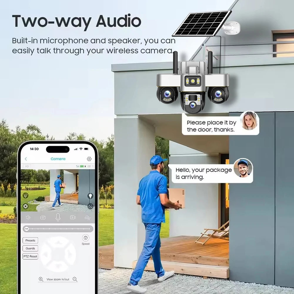 Cámara solar 4G con 3 PTZ, rotación automática, seguridad inteligente para exteriores, protección del hogar, detección humana PIR, seguimiento automático, cámaras de videovigilancia IP.