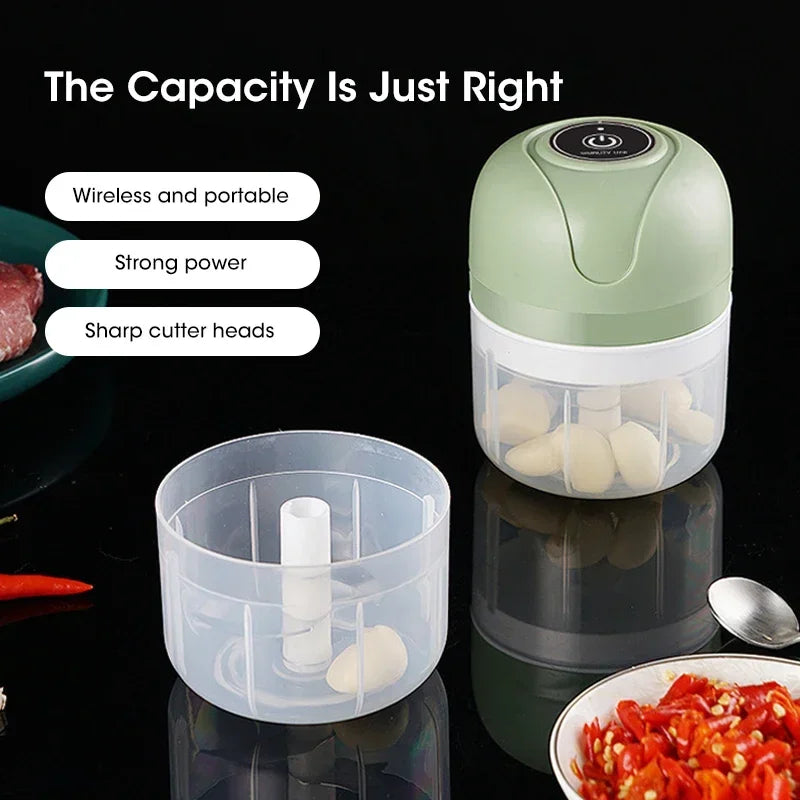 Mini picadora de ajo eléctrica de 250 ml, con carga USB, cortadora de jengibre y verduras, picadora de alimentos, herramientas de cocina.