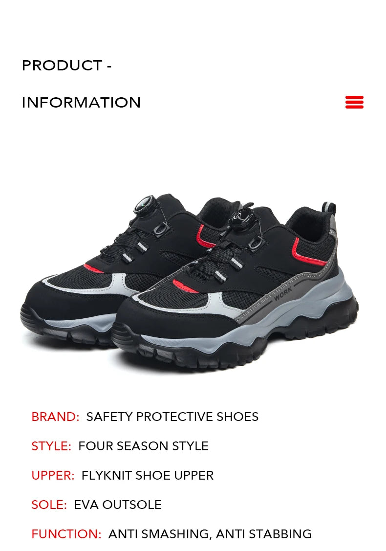 Zapatillas ligeras y transpirables con punta de acero para hombre, calzado de seguridad con protección antigolpes y antiperforación, con botones giratorios.