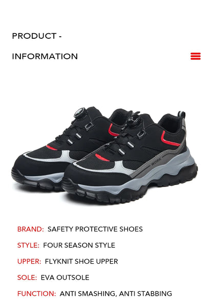 Zapatillas ligeras y transpirables con punta de acero para hombre, calzado de seguridad con protección antigolpes y antiperforación, con botones giratorios.